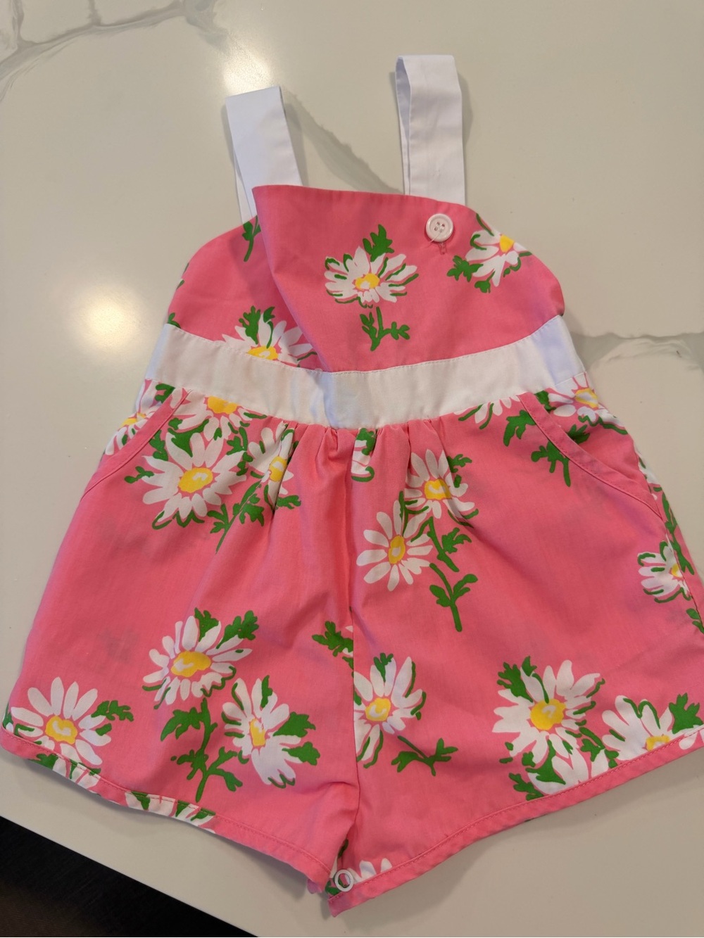 The Beaufort Bonnet Company Pink Daisy Romper with White Trim